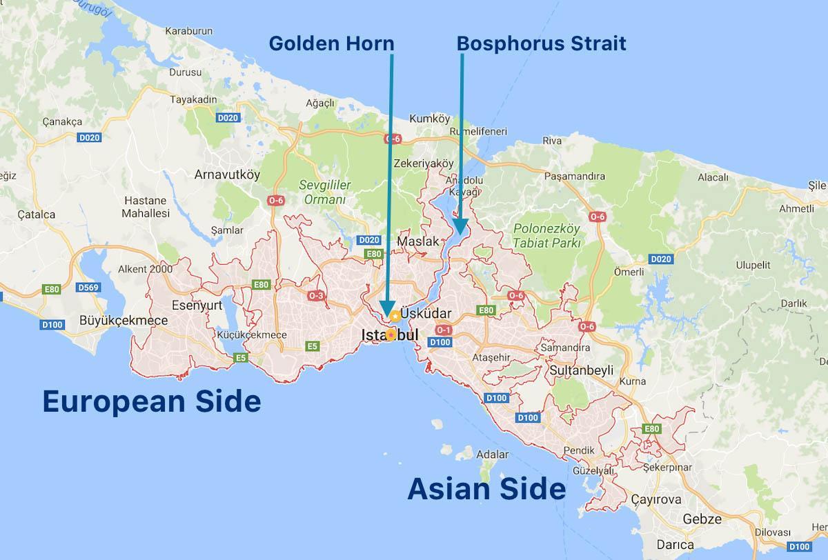 côté européen d'istanbul map