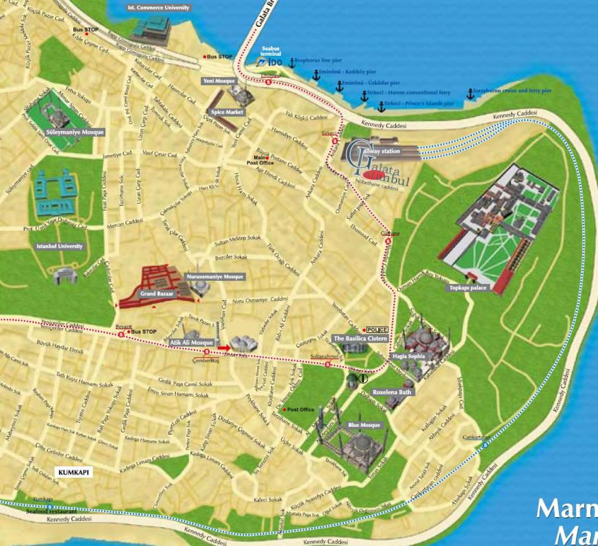 Центр стамбула на карте. Султанахмет на карте Стамбула. Площадь Султанахмет в Стамбуле на карте. Достопримечательности Стамбула на карте. Стамбул карта района Султанахмет на русском.