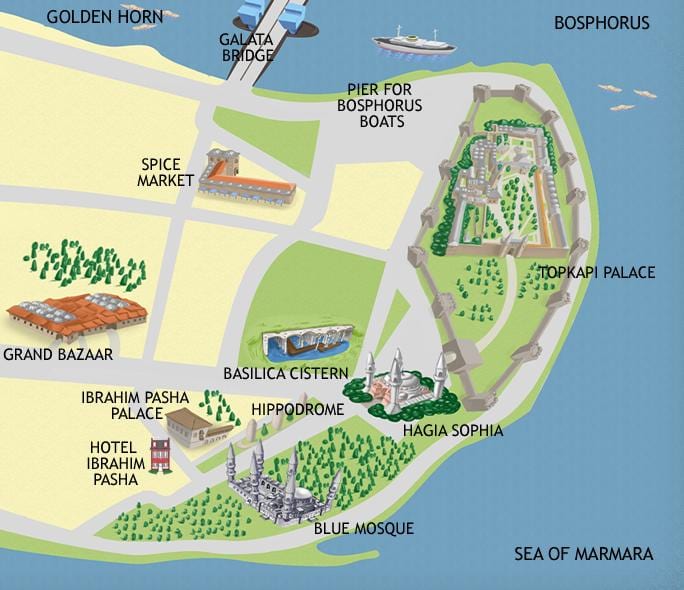 la mosquée bleue d'istanbul map